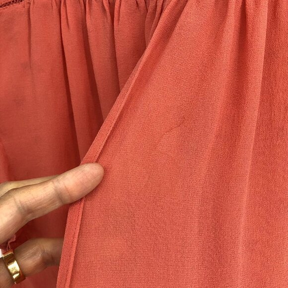 Aritzia Wilfred Le Fou Peach Short Sleeve Embroidered 1/2 Button Midi Dress XS - Picture 10 of 13